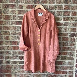 Flax linen smock riding jacket w/ pockets - terracotta , petite or small size